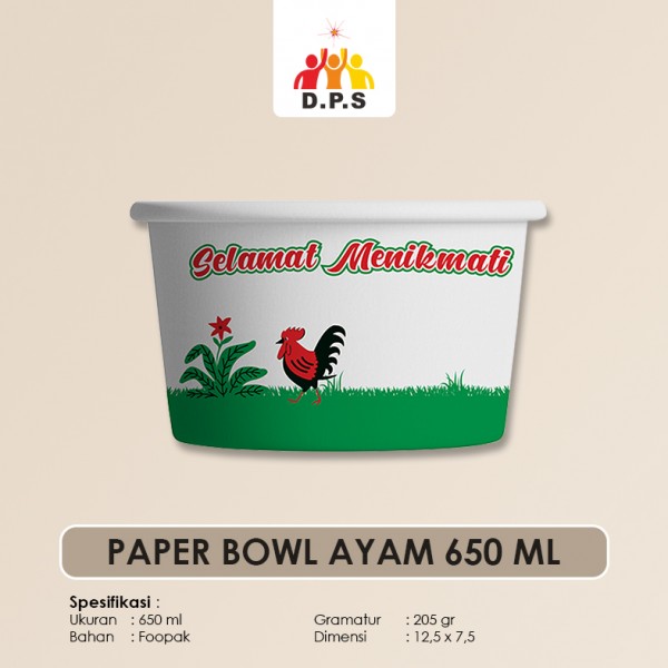 PAPER BOWL CETAK AYAM JAGO 650 ML